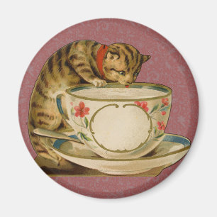 Aimant Chat Tasse à Thé Mignon Vintage Victorien Animal C