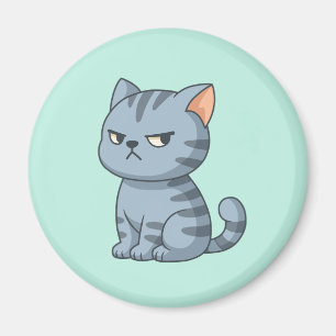 Aimant Chat tigré gris grincheux sur fond vert