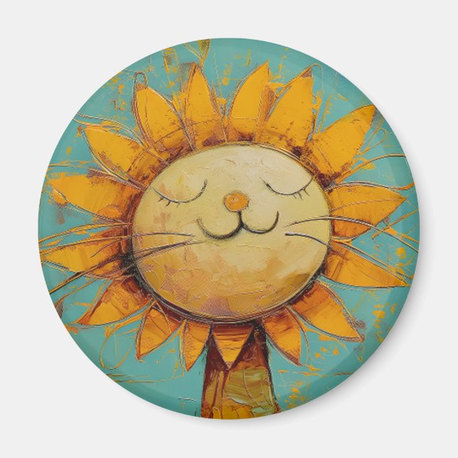 Aimant Chat Tournesol Mignonne S'Amuser Dans La Peinture  (Devant)