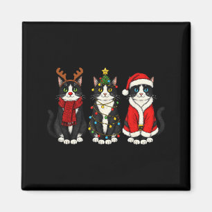 Aimant Chat Tuxedo de Noël Rétro Père Noël Renne