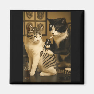 Aimant Chat Vintage Fumant Tatouage Encré Artiste Drôle