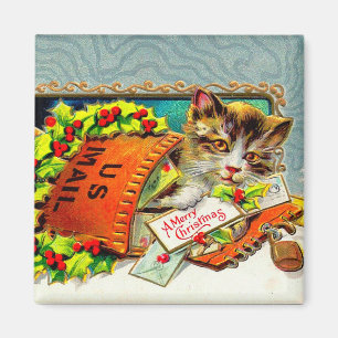 Aimant Chat vintage joyeux Noël