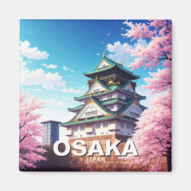 Aimant Château d'Osaka Japon fleurs de cerisier (Devant)