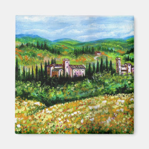 AIMANT CHÂTEAUX EN CHIANTI PAYSAGE, CHAMPS DE FLEURS JAUN