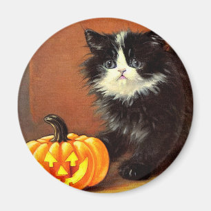 Aimant Chaton d'Halloween noir et blanc vintage