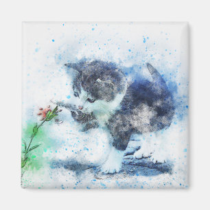 Aimant Chaton jouant avec l'aquarelle de l'abrégé sur