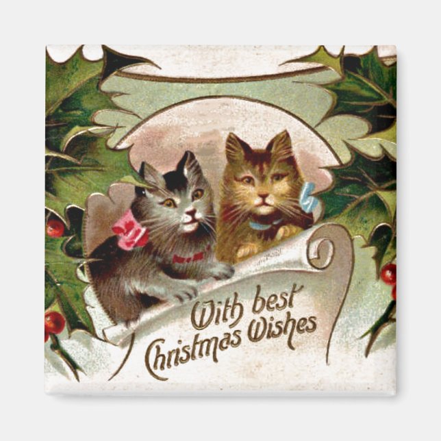 Aimant Chatons de Noël - Design de Noël Vintage, (Devant)