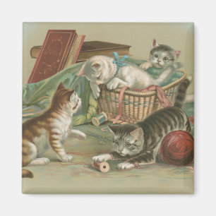 Aimant Chatons victoriens vintage jouant dans un panier à