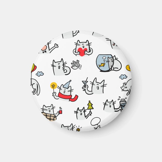 Aimant Chats amusants, lait et magie. (Devant)