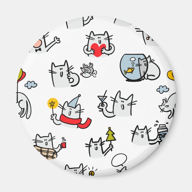 Aimant Chats amusants, lait et magie. (Devant)