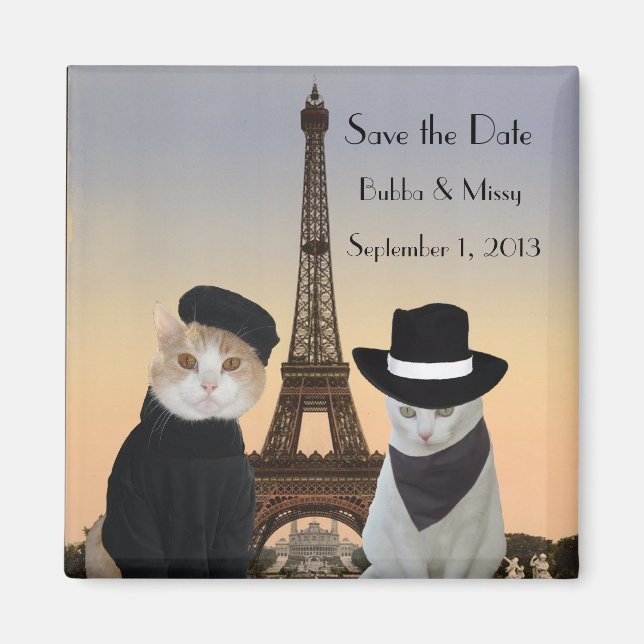 Aimant Chats amusants Sauvez la date Paris Mariage (Devant)