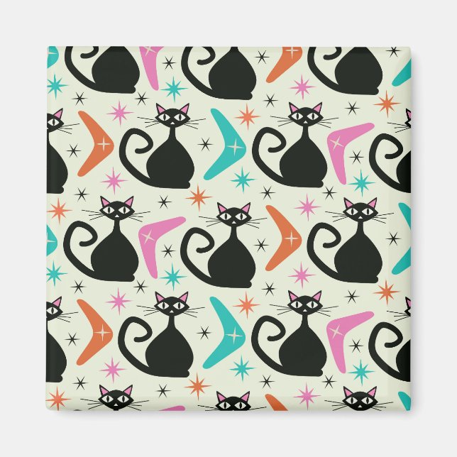 Aimant Chats atomiques noirs du milieu du siècle avec Boo (Devant)