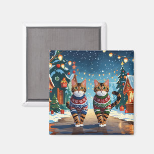 Aimant Chats Bengal Noël Neige Fêtes