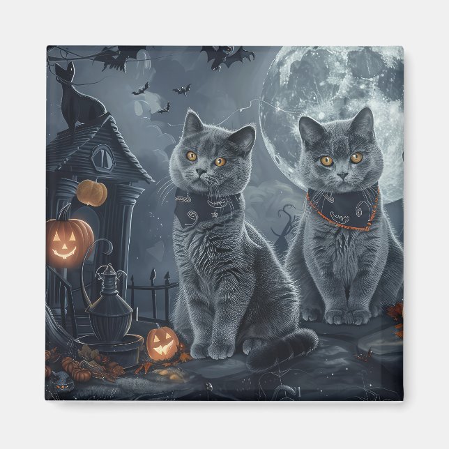 Aimant Chats Bleus Russe Halloween Éffrayant (Devant)