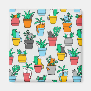 Aimant Chats dans les pots à fleurs
