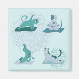 Aimant Chats de Yoga Verts