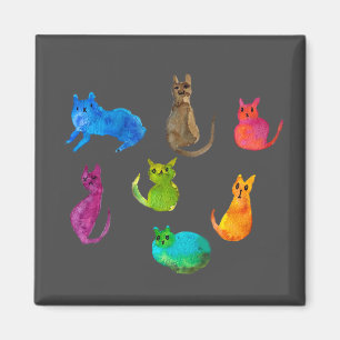 Aimant Chats fous colorés à l'aquarelle