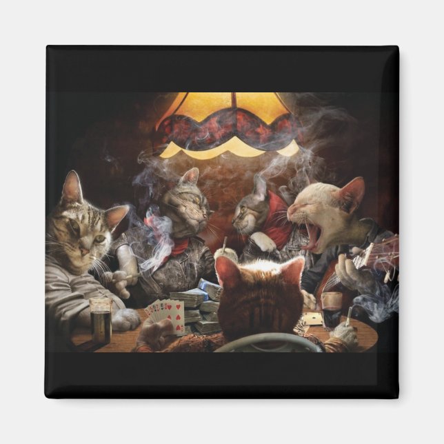 Aimant Chats jouant au poker (Devant)