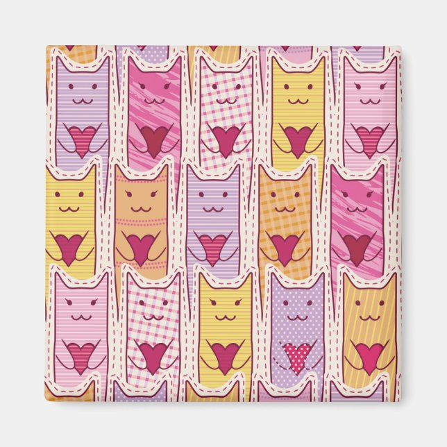 Aimant Chats mignons aux coeurs amoureux (Devant)