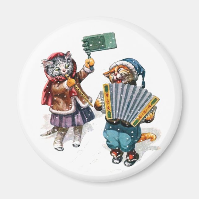 Aimant Chats mignons Jouer l'Accordion dans la neige (Devant)