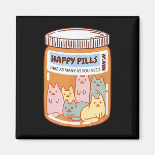 Aimant Chats mignons pilules heureuses drôles santé menta