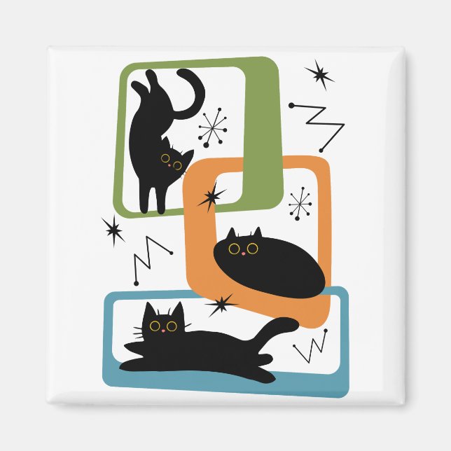 Aimant Chats noirs du milieu du siècle (Devant)