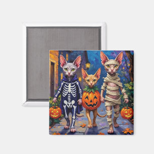 Aimant Chats Sphynx faisant Trick-or-Treating en costume 