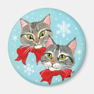 Aimant Chats tabby mignons, neige d'hiver de Noël