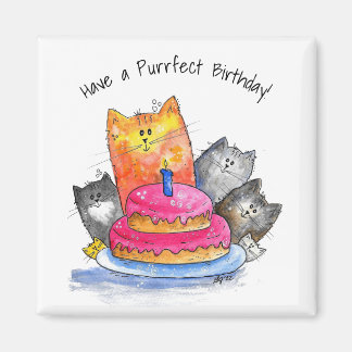 Aimant Chats Whimsical avec gâteau d'anniversaire