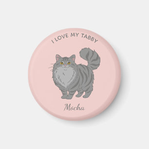 Aimant Chatte grise tabby aux longs poils maman personnal