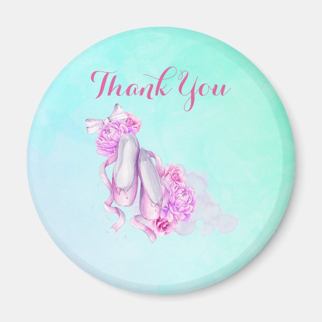 Aimant Chaussons de ballon rose Aquarelle Merci (Devant)