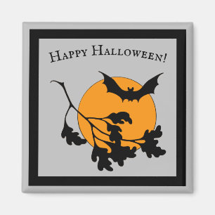 Aimant Chauve-souris vintage d'Halloween orange lune