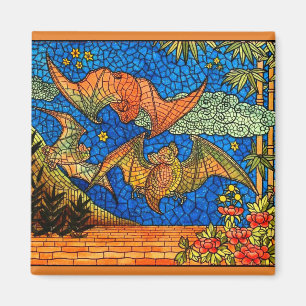 Aimant Chauve-souris vintage Visage en verre tendu mosaïq