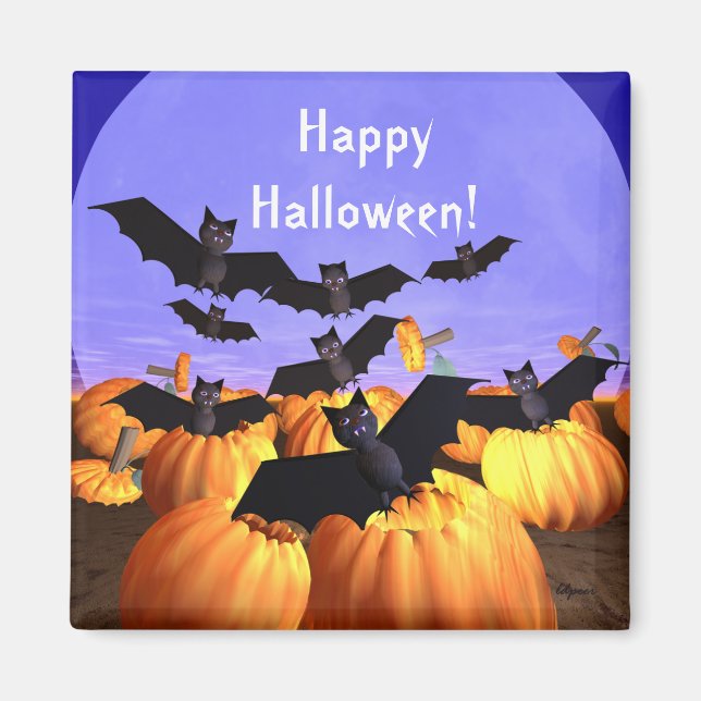 Aimant Chauves-souris d'Halloween et Citrouilles (Devant)