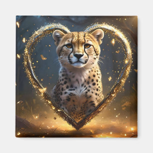 Aimant Cheetah : Un coeur d'amour doré