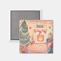 Aimant Cheminée de Noël à l'aquarelle