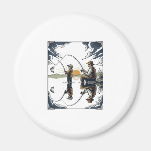 Aimant Chemise de gravure de pêche de père et d'enfant vi