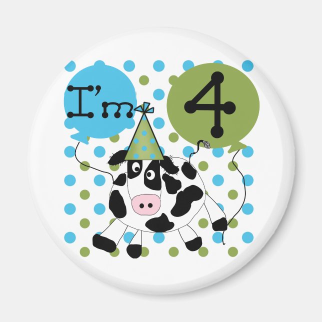 Aimant Chemises et cadeaux Blue Cow 4th Birthday (Devant)
