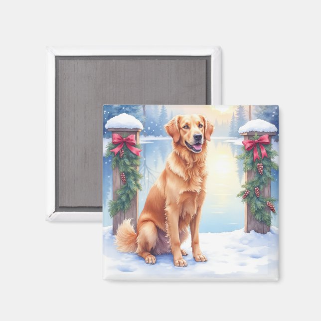 Aimant Chesapeake Bay Retriever Winter Lakeside Christmas (Recto/Verso)