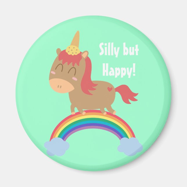 Aimant Cheval Brown Kawaii essayant d'être une licorne (Devant)