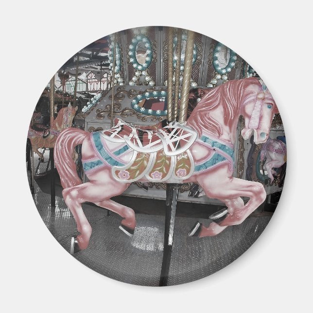 Aimant Cheval carrousel rose (Devant)