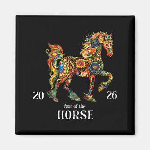 Aimant Cheval Coloré Art Aquarelle Graphique Année Du