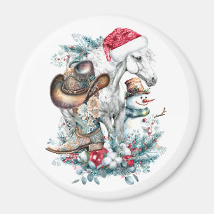 Aimant Cheval de Noël en Chat de Noël cowgirl cowboy bott