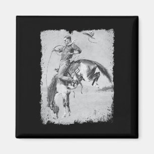 Aimant Cheval de Rodéo Cowboy Western Country Vintage Bro