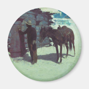 Aimant Cheval et Cowboy neige hivernale