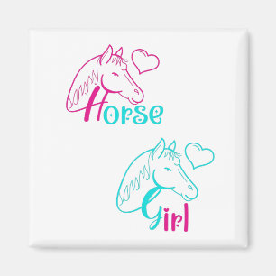 Aimant Cheval Girl en rose et turquoise