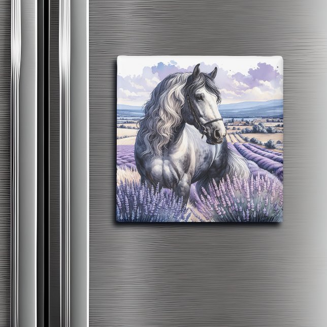 Aimant Cheval gris joli debout en Lavender (Créateur téléchargé)