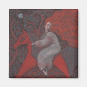 Aimant "Cheval Rouge", femme gingembre, art folklorique, 
