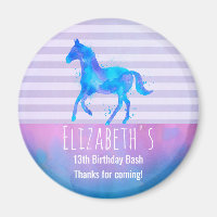 Cheval sauvage en Aquarelle bleu et violet Anniver