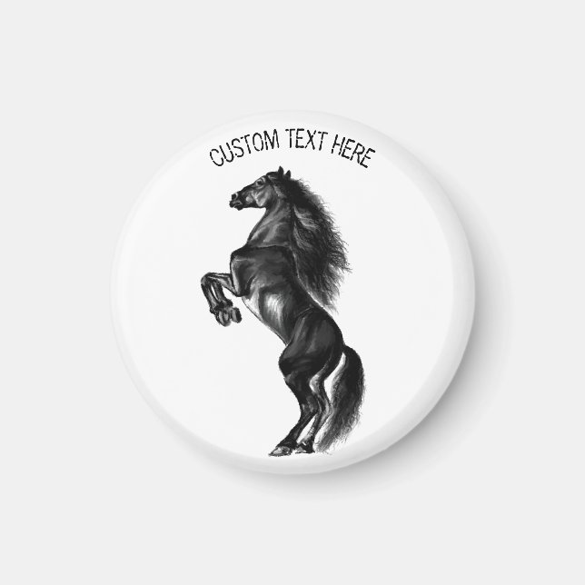 Aimant Cheval sauvage noir dressé - Dessin noir et blanc (Devant)